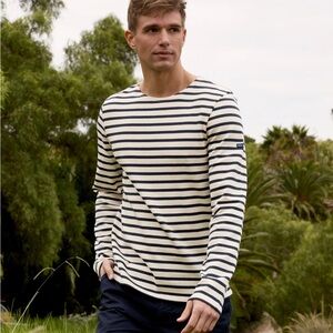 Saint James breton stripe shirt MERIDIEN MODERNE ecru brown XL